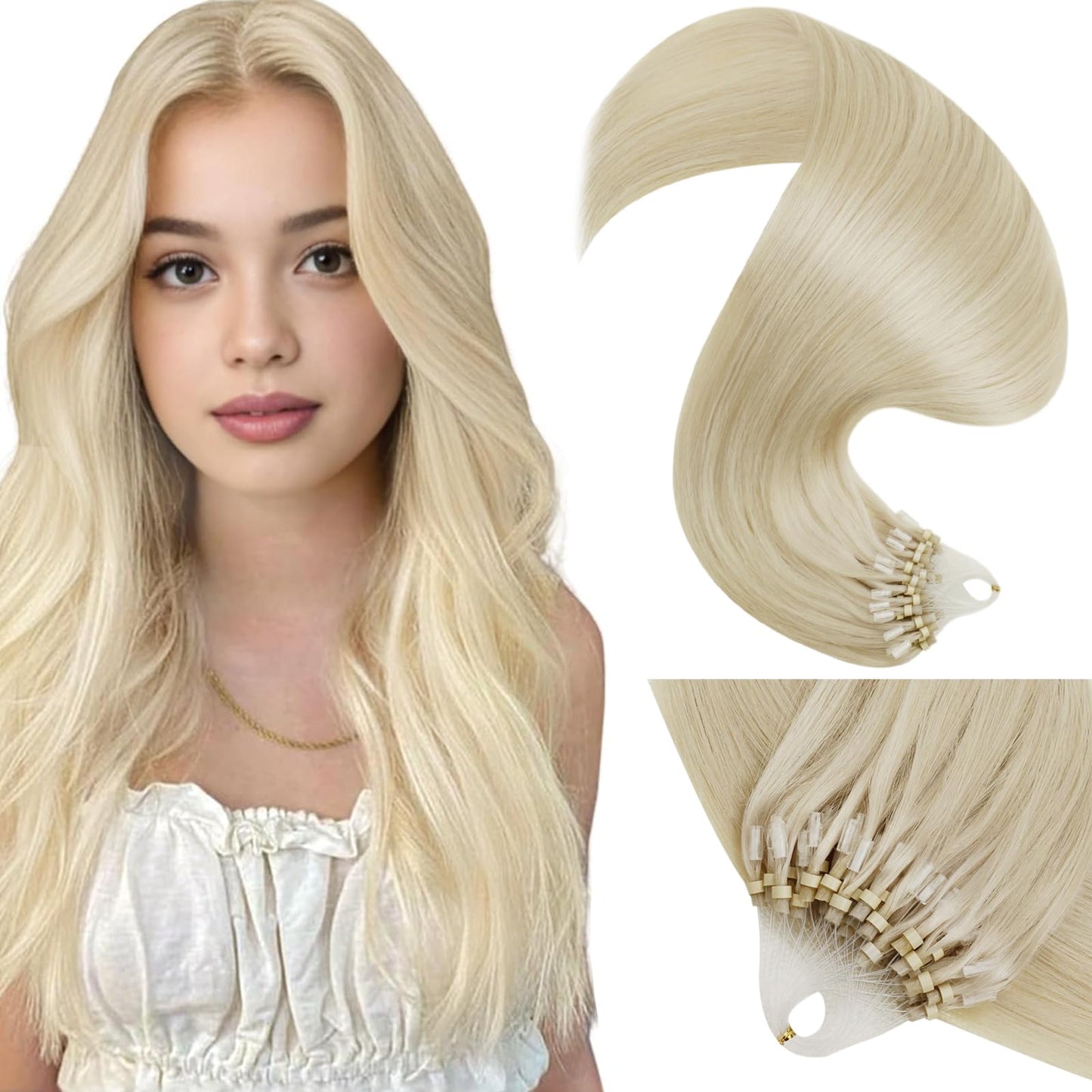 LaaVoo Micro Beads Hair Extensions Blonde Microlink Hair Extensions Human Hair Bleach Blonde Micro Loop Hair Extensions Real Hum