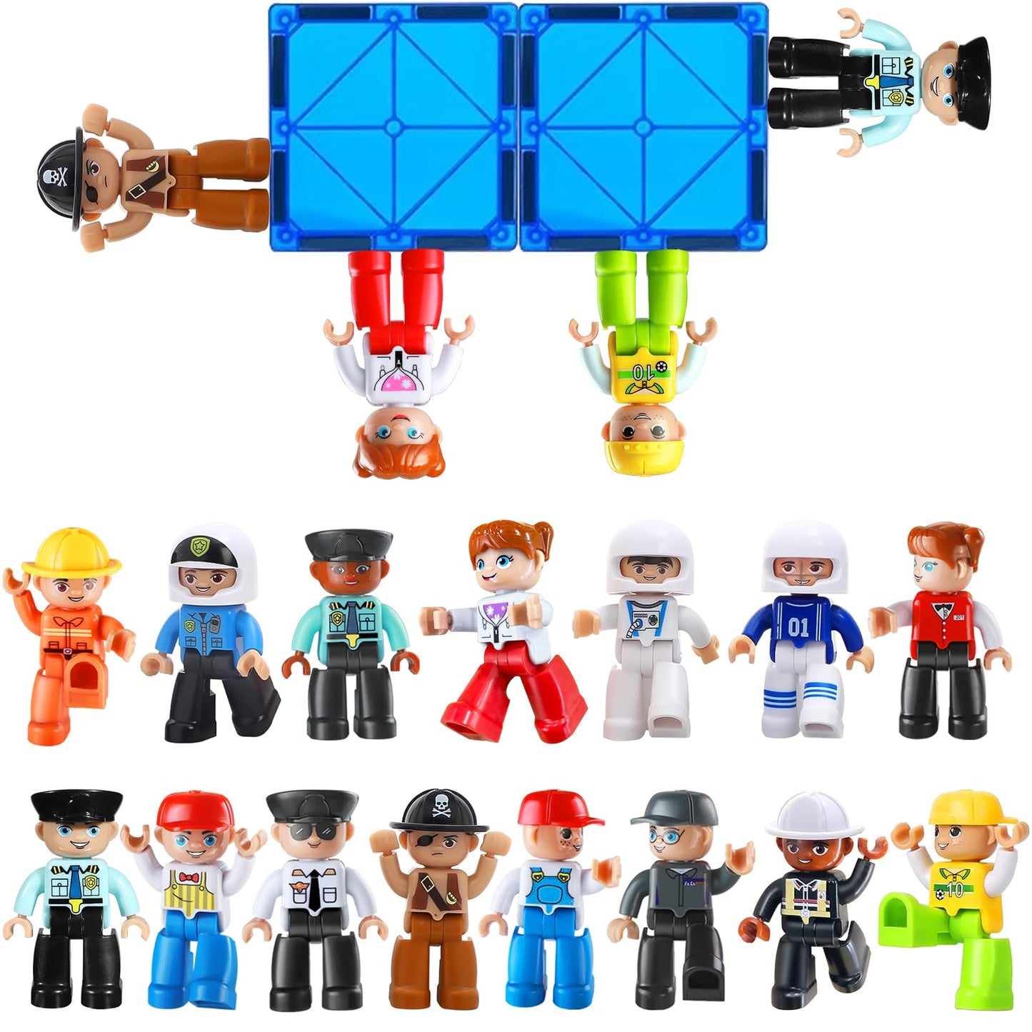 Large Magnetic People Figures for Kids-15pcs,3”Community Helpers Toys People for Magnetic Tiles Building Blocks Gifts for Christmas Toddlers Boys Girls Ages 3 4 5 6+,Creative Magnet Toy Expansion Pack