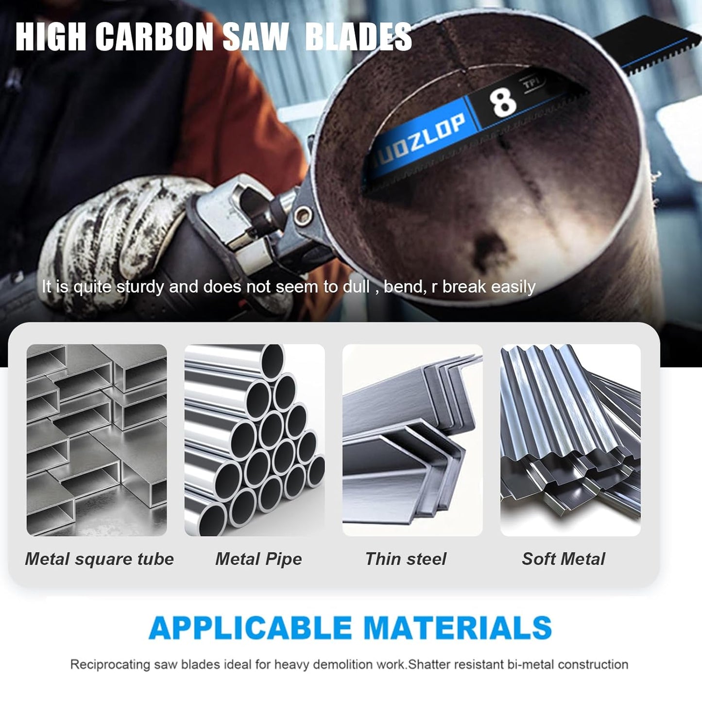 10 Pack 6 inch Reciprocating Saw Blades Set，8 TPI High Carbon Saw Blades for Metal ，Saw Blades with Organizer Case (10, 8T/6inch)