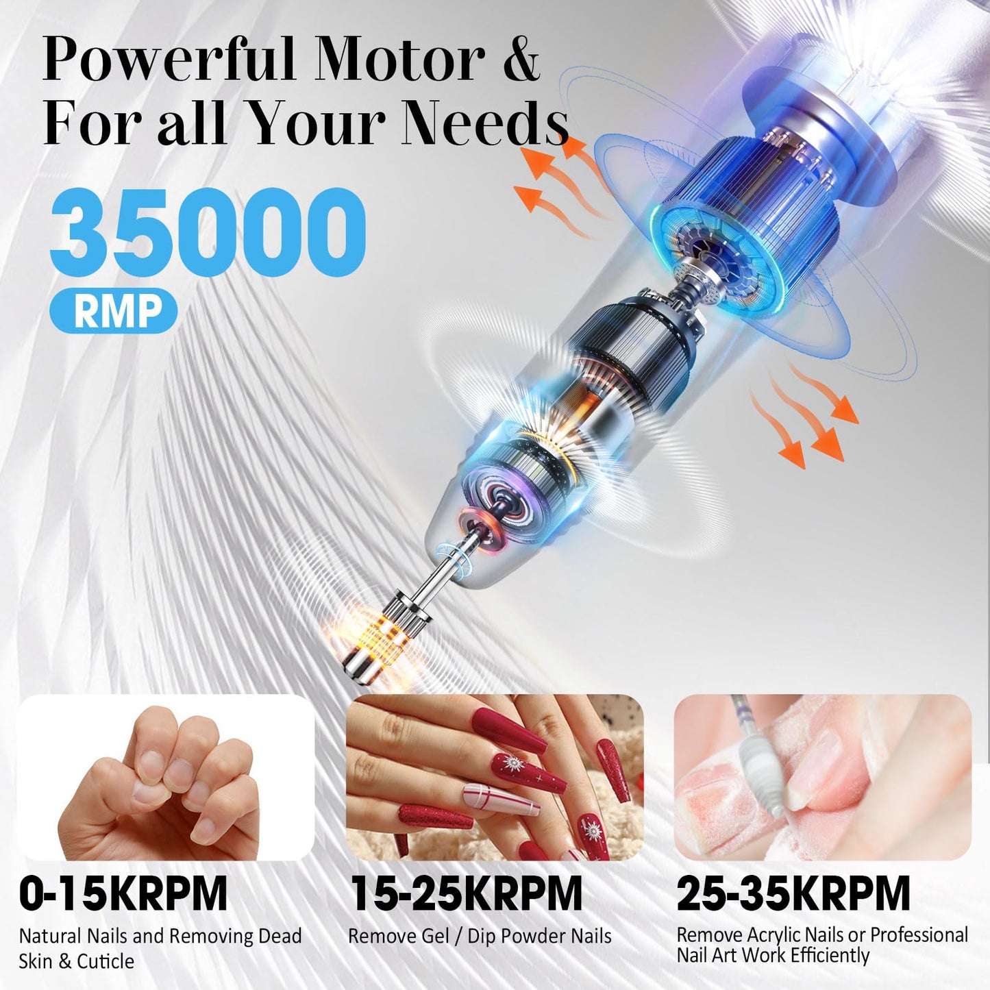 LIERKISS Nail Drill 35000RPM Electric Nail File Professional Dril Nails with 100pcs Sanding Bands and Nail Drill Bits for Acryli