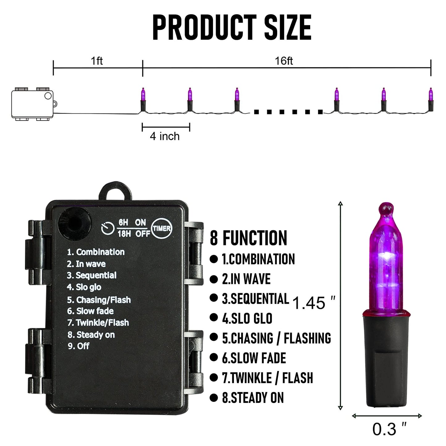 Battery Operated Halloween Lights  50 Led 16Ft Purple String Lights Outdoor  Waterproof Mini String Tree Light With 8 Modes  Halloween Decorations For Indoor Patio Garden Party Decor