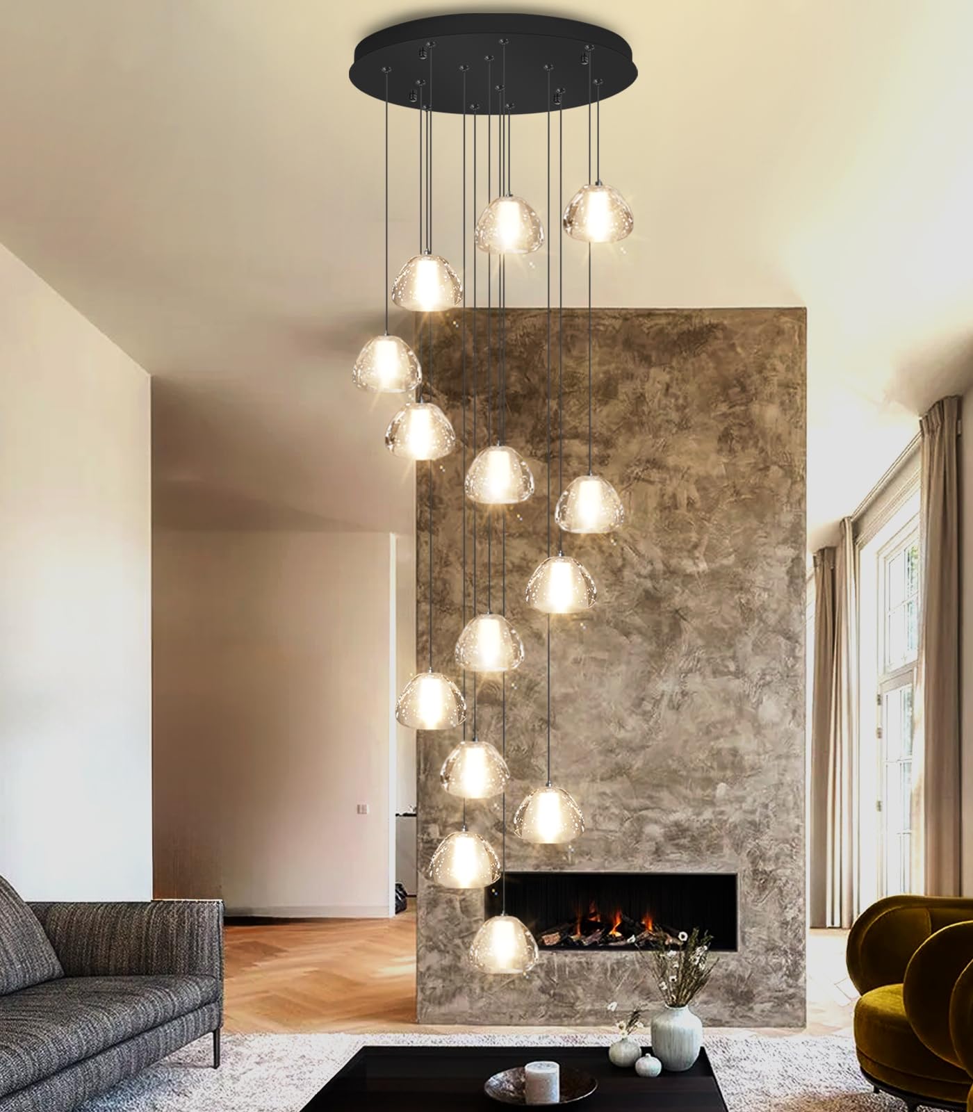 Dolria Modern Crystal Chandelier For Staircase 118 Long Black Led Lighting For Foyer Adjustable Ceiling Lighting Fixture For Living Room Hallway Entryway Staircase