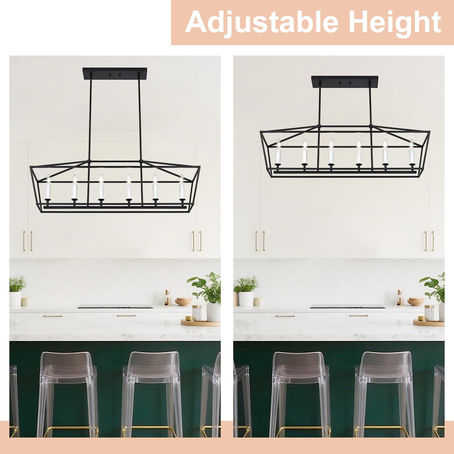 Winshen 6-Light Black Island Lighting  Industrial Pendant Light Fixtures Candle-Style For Kitchen Dining Room Living Room  E12 Bulb Base