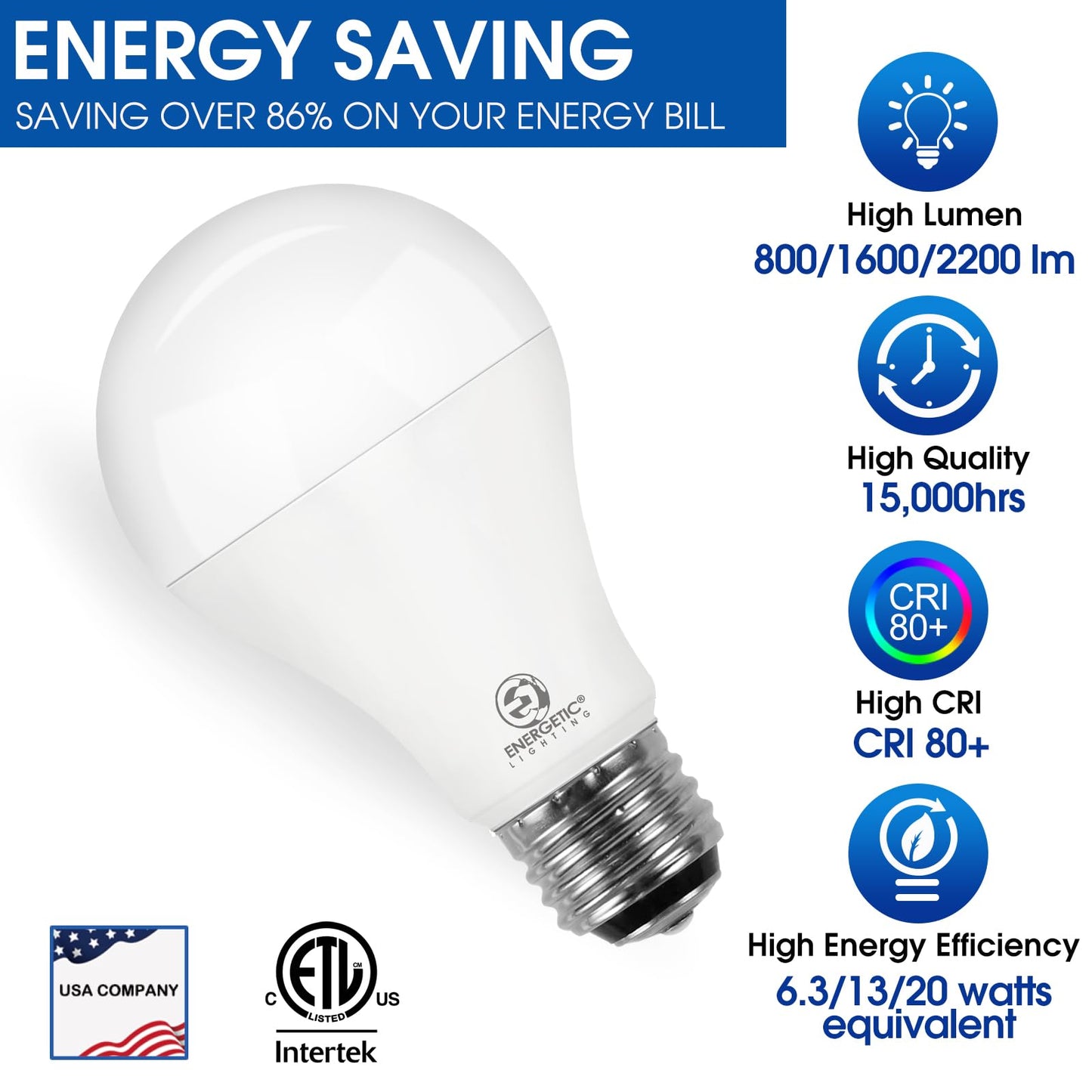 ENERGETIC SMARTER LIGHTING A21 LED Light Bulb 50/100/150W 5000K Daylight 800/1600/2200 Lumens 2-Pack