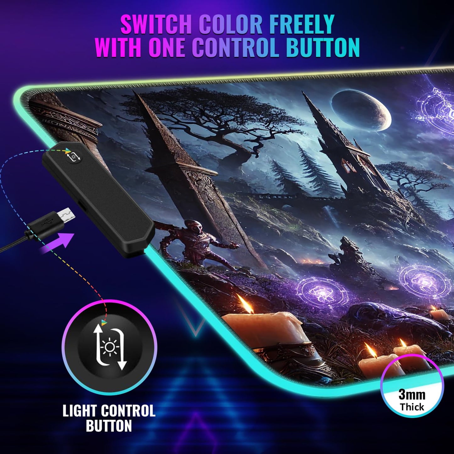 Nexus Elite Gaming Mouse Pad - Desk Mat Gaming Mouse Pad , Medium Extra Large Extended Big Long Huge XL XXL and XXXL RGB LED Light Mousepad For a Computer , PC Mats Mousepads Sorcerers Fate