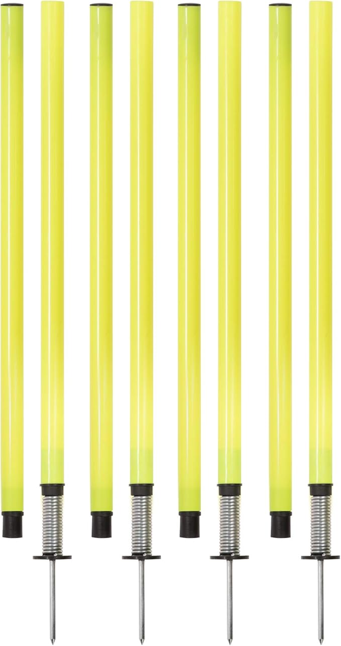 Champion Sports Outdoor Sports Agility Pole Set, 4 Rubber Bases with 12 PVC Poles, 66 Inches, Yellow