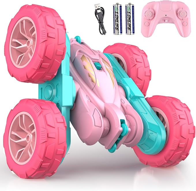 Pink Remote Control Car for Girls，2.4 Ghz Double Sided RC Cars 360° Rotating Remote Control Crawler with USB-C Easy Charging Car Toys for 4 5 6 7 8 9 10 Girls Birthday Gift Grandkids