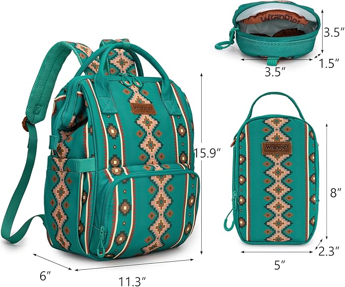 Montana West Wrangler Callie Diaper Bag Backpack with Pacifier Case, Crossbody Bottle Bag and Stroller Straps Western Pattern Multifunction Baby Travel Bag Set WG2215-9110TQ
