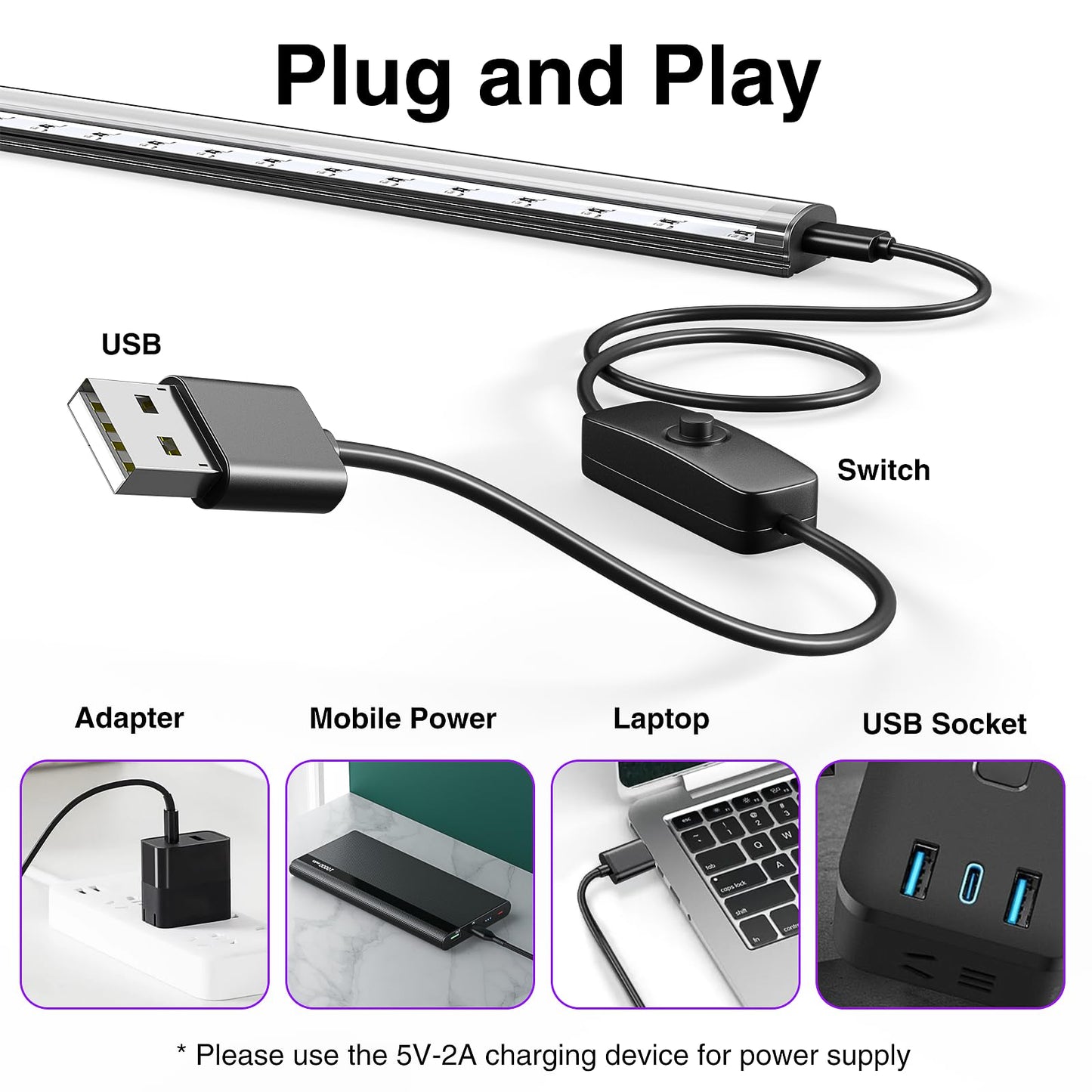 Onforu 4 Pack 10W LED Black Light Bar, 1ft, USB Blacklight Tube, Blacklight Bars with Switch, Black Light for Fluorescent Tapestry Poster, Cabinet, Glow Party, Halloween, Classroom, Body Paint
