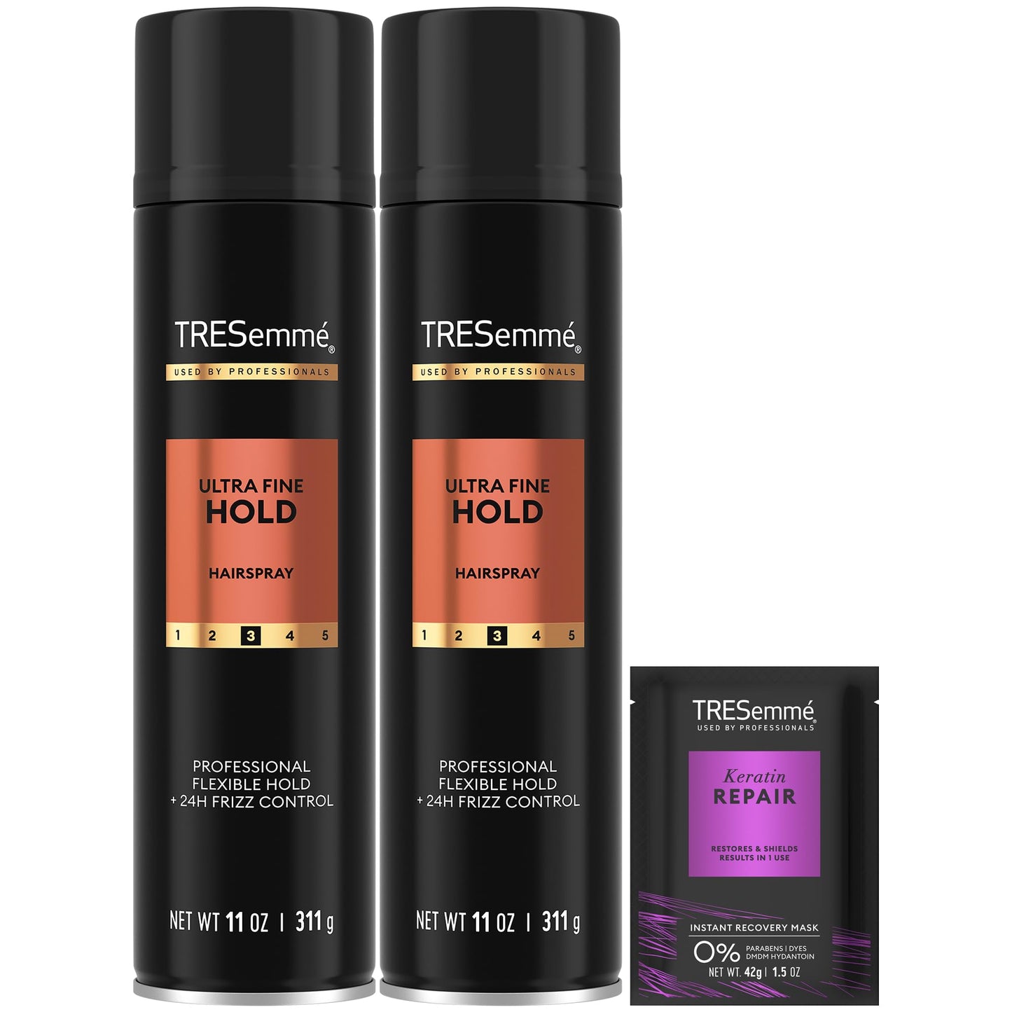 TRESemm   Hairspray, Ultra Fine Mist, 2-Pack, Lightweight Flexible Hold Hair Spray, 24H Frizz Control + Keratin Repair Hair Mask