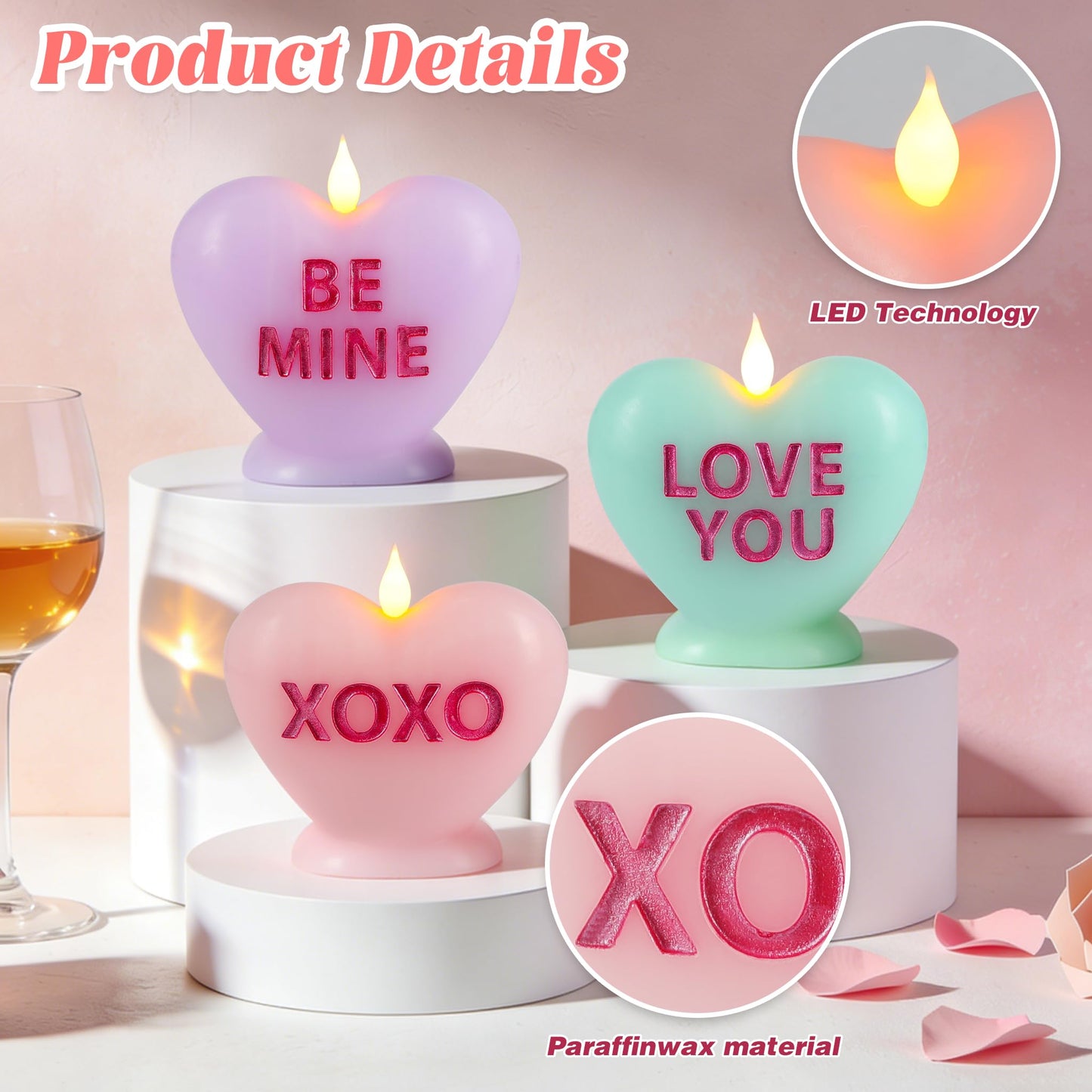 Sariiraw 3 Pcs Valentine Heart Shaped Flameless Candle with Remote & Timer - Romantic LED Mood Light, Battery Operated for Valentine's Day, Anniversary & Home Decor