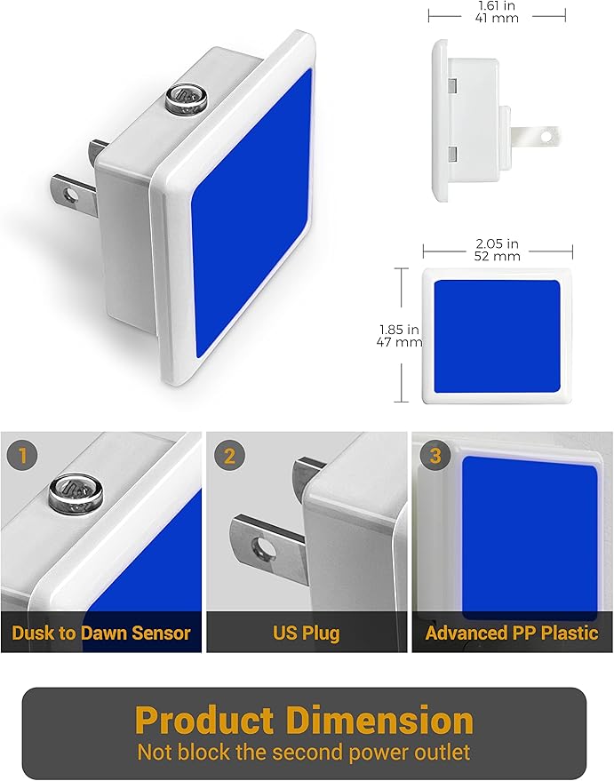 Blue Night Light,JandCase Blue Nightlight[2 Pack],0.3 Watt LED Night Light with Dusk-to-Dawn Light Sensor,Plug in Nitelight for Gaming Room,Bedroom,Corridor,Hallway,Non-dimmable