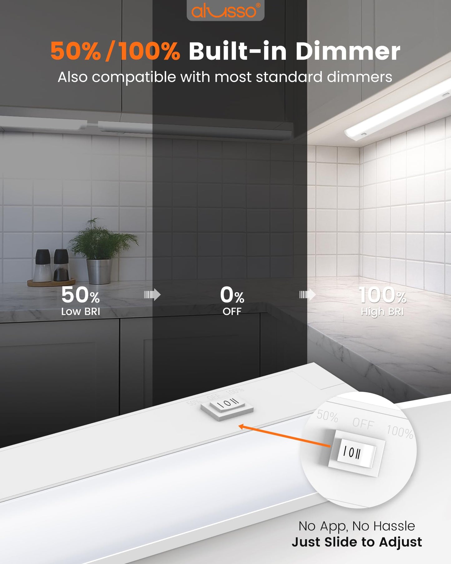 Alusso Lighting?24 Inch Led Under Cabinet Lighting Hardwired & Plug In  5Cct Color Selectable 2700K-5000K Dimmable 15W 1350Lm High Brightness  Linkable Strip Under Counter Lights For Kitchen  2 Pack