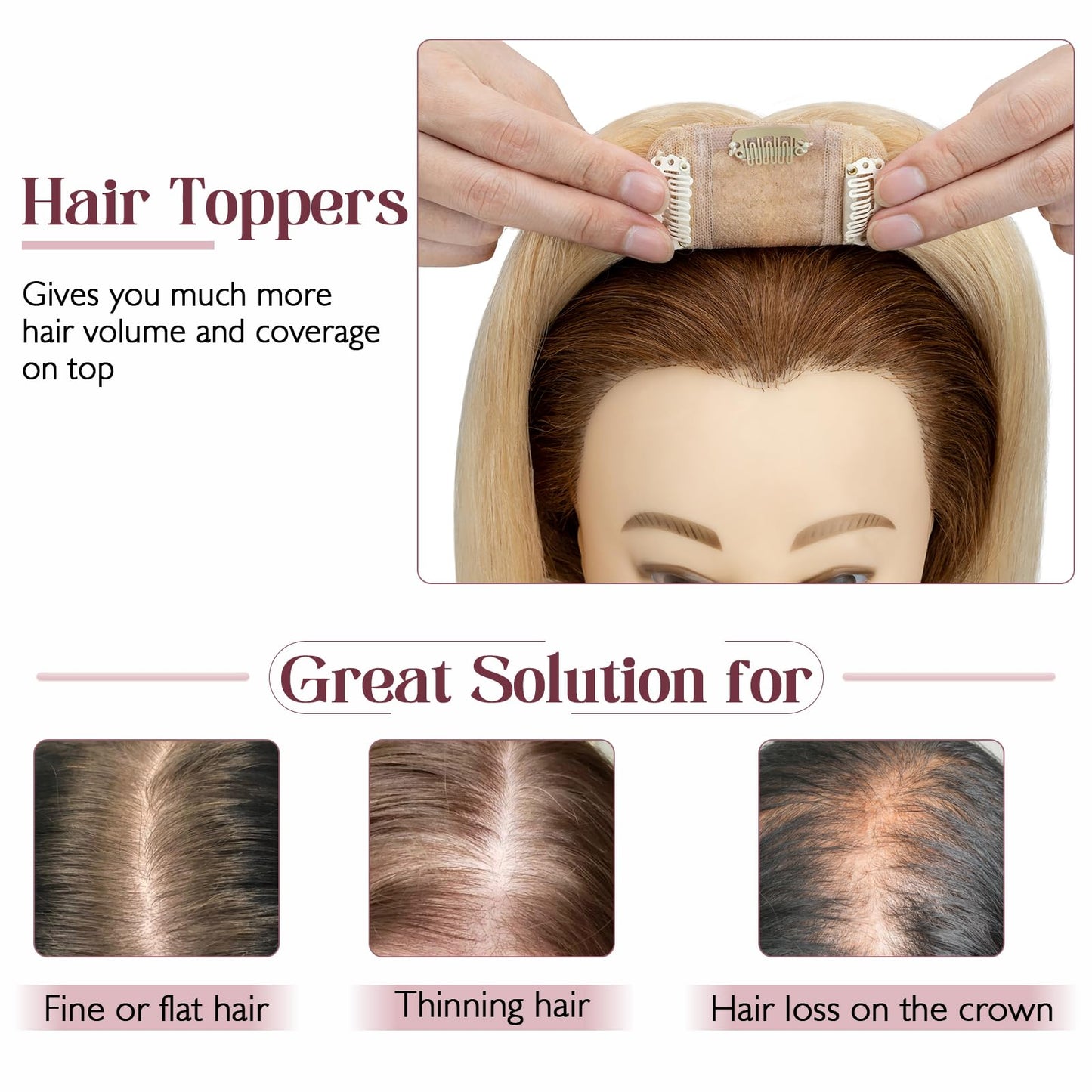 Elailite Hair Toppers for Women Real Human Hair Topper Thinning Thin 5.1x2.8 Silk Base Clip in Remy Hairpieces 14 Inch Sandy Blo