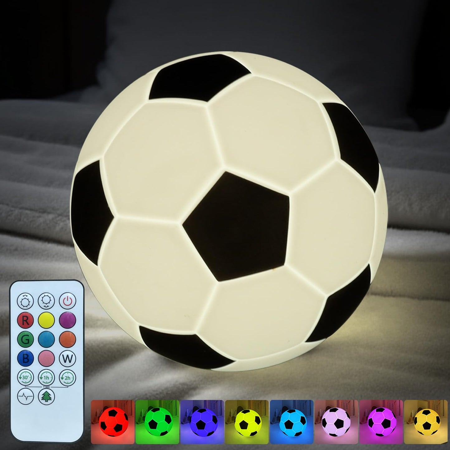 Sport Fans Night Light for Kids, Rechargeable Soccer Ball lamp 9 Colors Dimmable with Remote and Timer, Soccer Gifts for Boys 8-