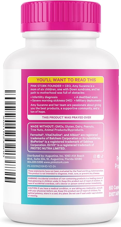 Pink Stork Fertility Supplements for Women - Prenatal Multivitamin with Ovulation, Conception, & Hormone Balance Support - 17 Vitamins & Inositol, Ashwagandha, & Vitex - 60 Capsules
