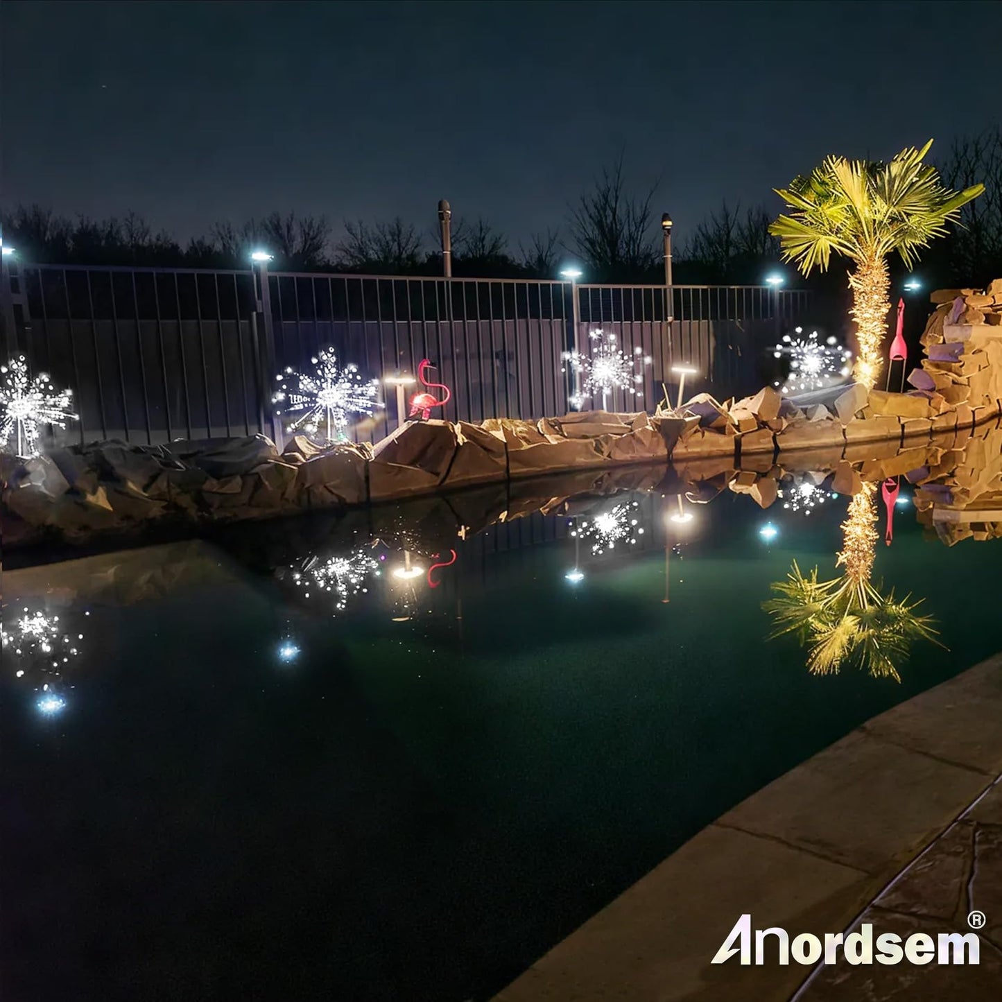 Anordsem Solar Garden Lights Outdoor: Bendable Copper Wire with 120 LED Firework Beads - Waterproof 2 White Lighting Modes for Yard Patio Path - Gardening Gifts for Homeowner Gardener