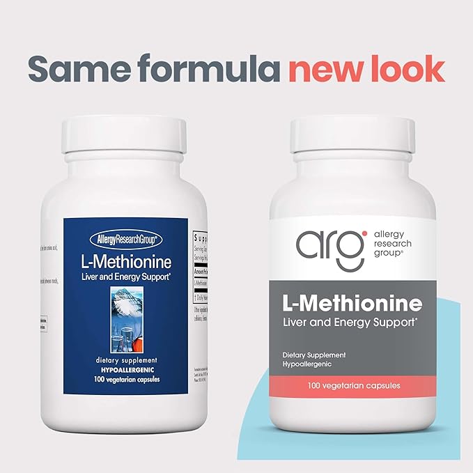 Allergy Research Group L-Methionine - Liver and Energy Support, Free Form Amino Acid, 500mg Supplement, Pure, Vegetarian Capsules - 100 Count
