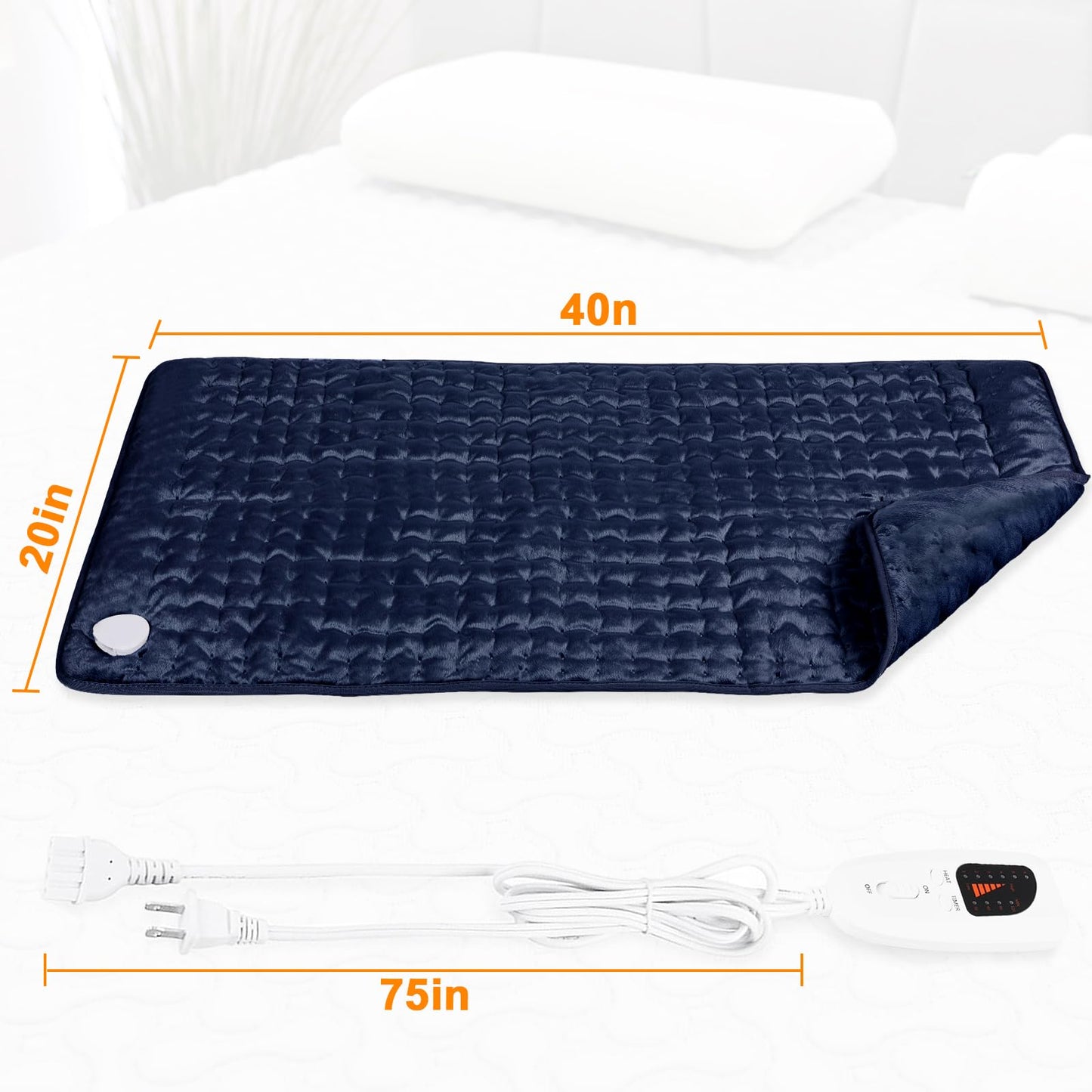 Deepsoon Heating Pad,Electric Heating Pads for Back,Neck,Abdomen,Moist Heating Pad for Shoulder,Knee,Arms,Legs,Dry/Moist Heat & Auto Shut Off,Christmas Gifts for Men and Women,Navy Blue,40x20 Inch