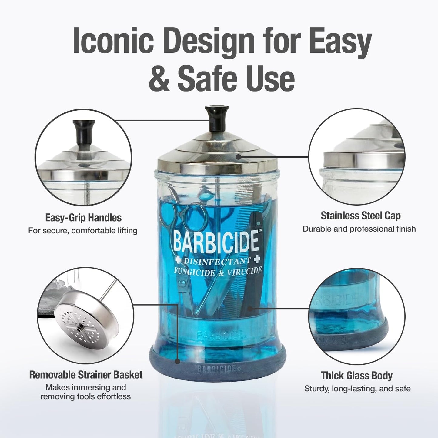 BARBICIDE Disinfectant Jar and Concentrate Starter Set (21 Oz Jar + 16 Fl Oz)– Professional Salon, Spa & Barber Tool Sanitizing Kit