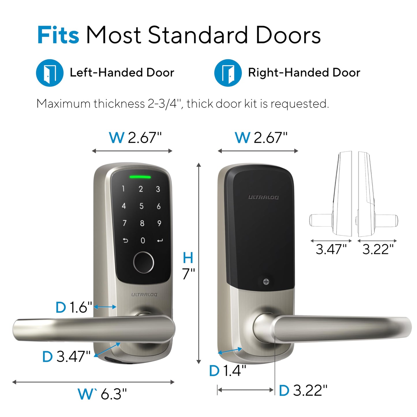 ULTRALOQ Latch 5 Smart Lock, Built- in WiFi 6 Fingerprint Door Handle Lock, Biometric Keyless Entry Door Lever with App, Digital Touchscreen Keypad, Smart Locks for Front Door, App Remote Control