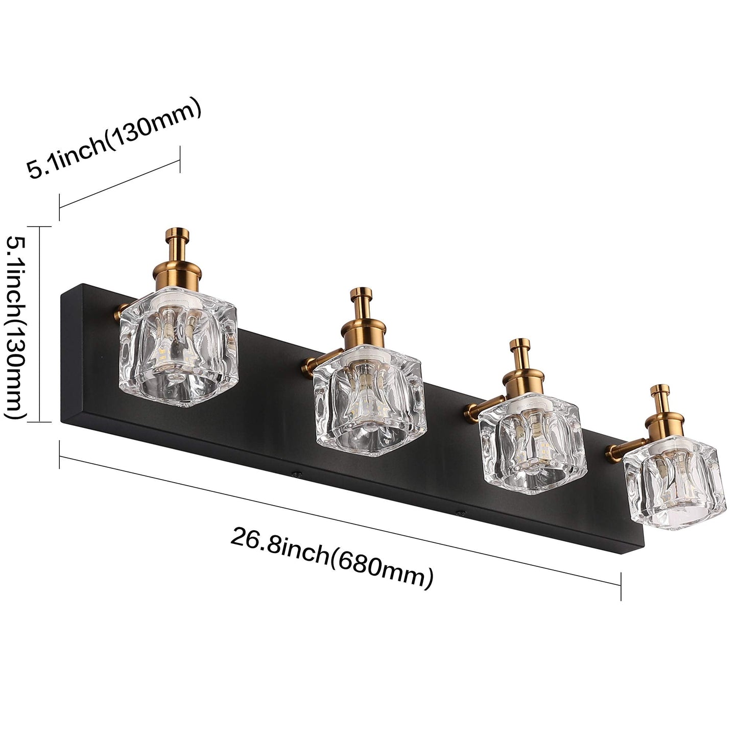 PRESDE Modern Black Bathroom Vanity Light Fixture LED 4 Lights Metal Matt Black 7770-4T