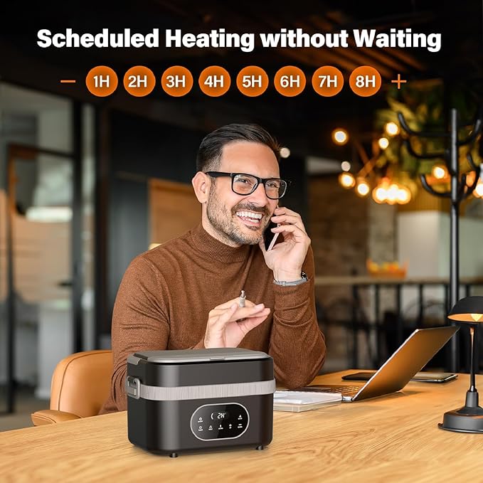 Cordless Electric Lunch Box for Adults: 1.5L Heated Lunch Box for Men Women with Automatic Heating 18000mAh Rechargeable Portable Food Warmer with Bag and Tray Divider for Office Truck Outdoor