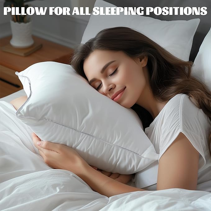 WOLKI Goose Feather Down Alternative Pillows Queen Size Set of 2, 100% Soft Cotton Shell Bed Pillow, Hotel Sleeping Pillow for Back, Stomach or Side Sleepers 20x30