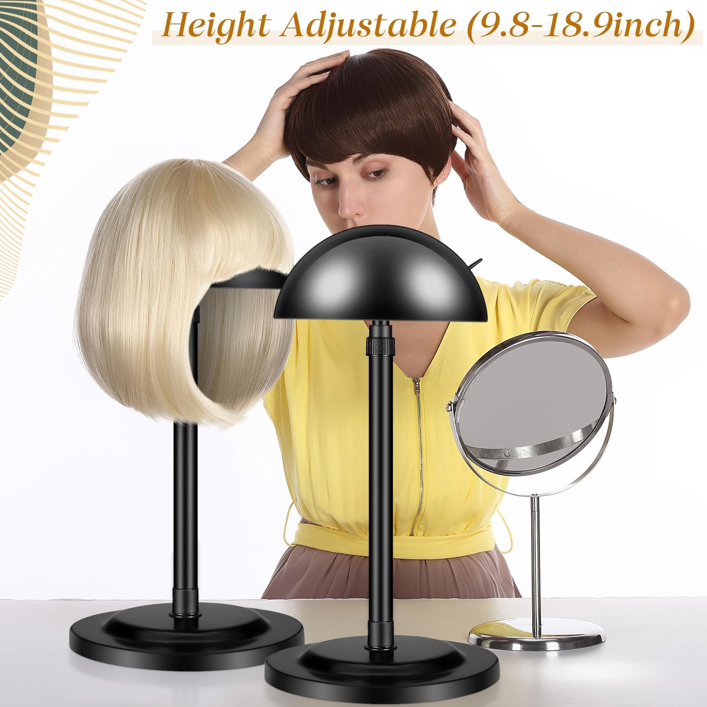 Tatuo 4 Pcs Wig Holders, 9.8-18.9 Adjustable Height Wig Head Stand Portable Hat Display Holder Storage for Multiple Travel Wigs