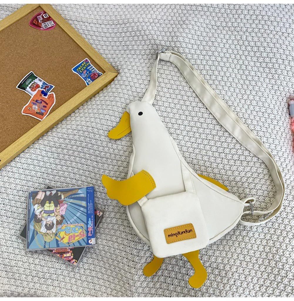 PRLINJSK Kawaii Purse, Cute Duck Crossbody Shoulder Bag, Novelty Messenger Purse for Women with Pins Gifts