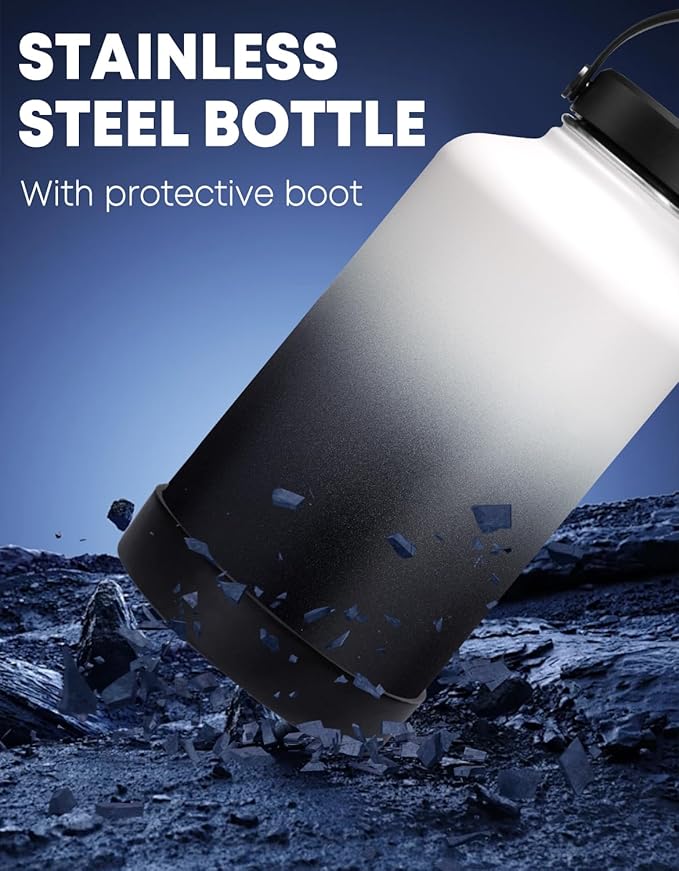 Insulated Water Bottle 40 oz - with Straw & Spout Lids, 40OZ Stainless Steel Water Flask with Paracord Handle, Storage Sleeve & Cup Boot, Leak Proof & Keep Cold-48H & Hot-12H Metal Water Jug, Purple