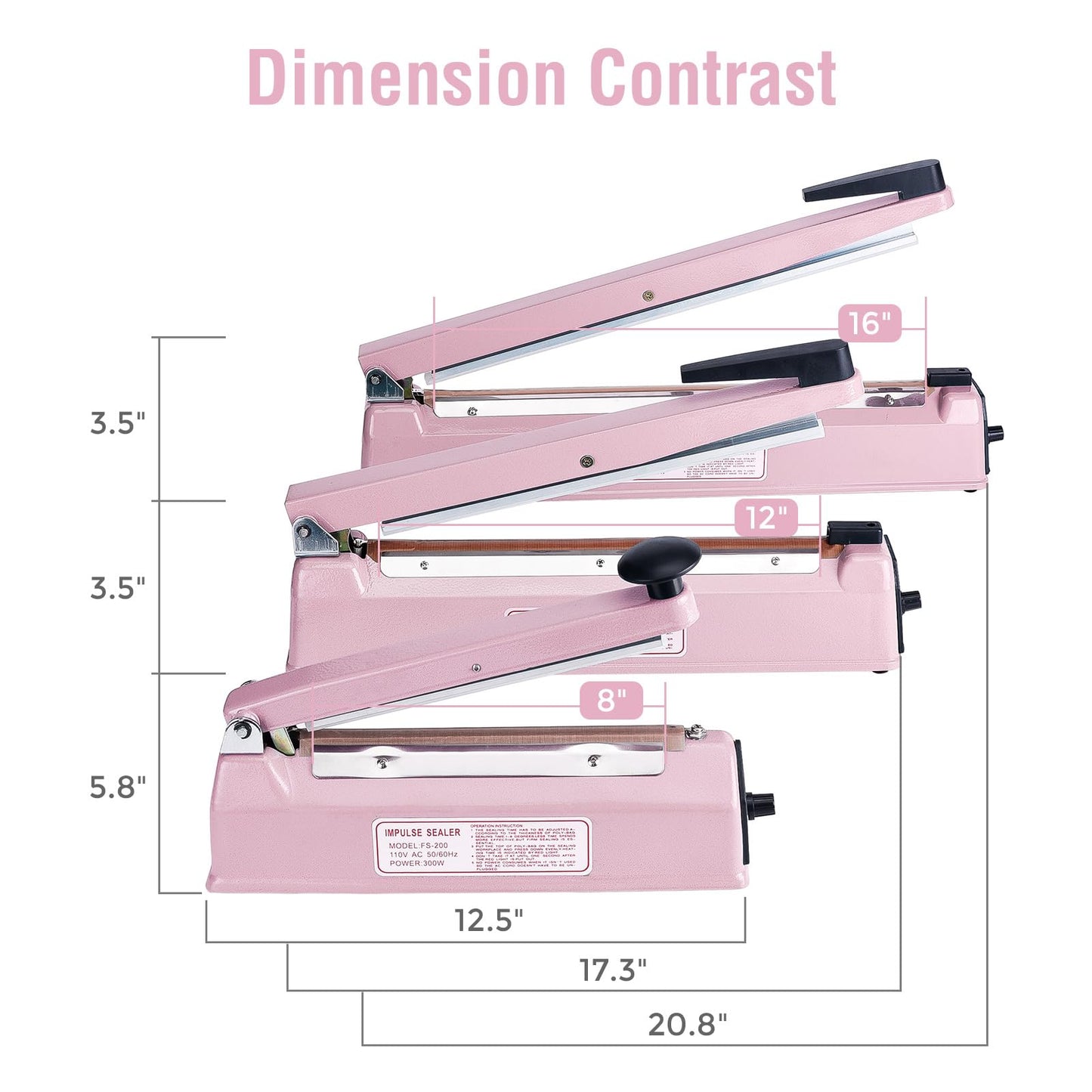 METRONIC Impulse Sealer 16 inch, Manual Heat Sealer Machine for Plastic Bags, Shrink Wrap Bag Sealers Heavy Duty Sealing Machine with Repair Kit (Pink)