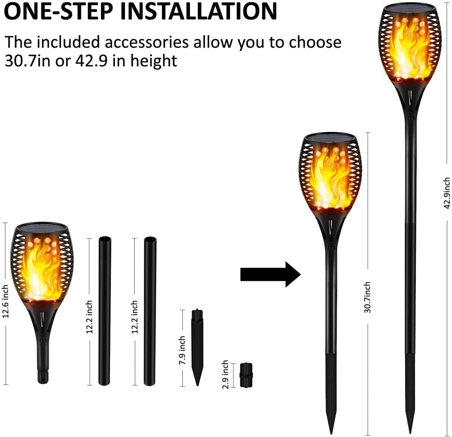 Gold Armour Solar Path Lights - 96 LED Flickering Flames Torch - Pack of 2 - Black - Waterproof Outdoor Garden Lighting