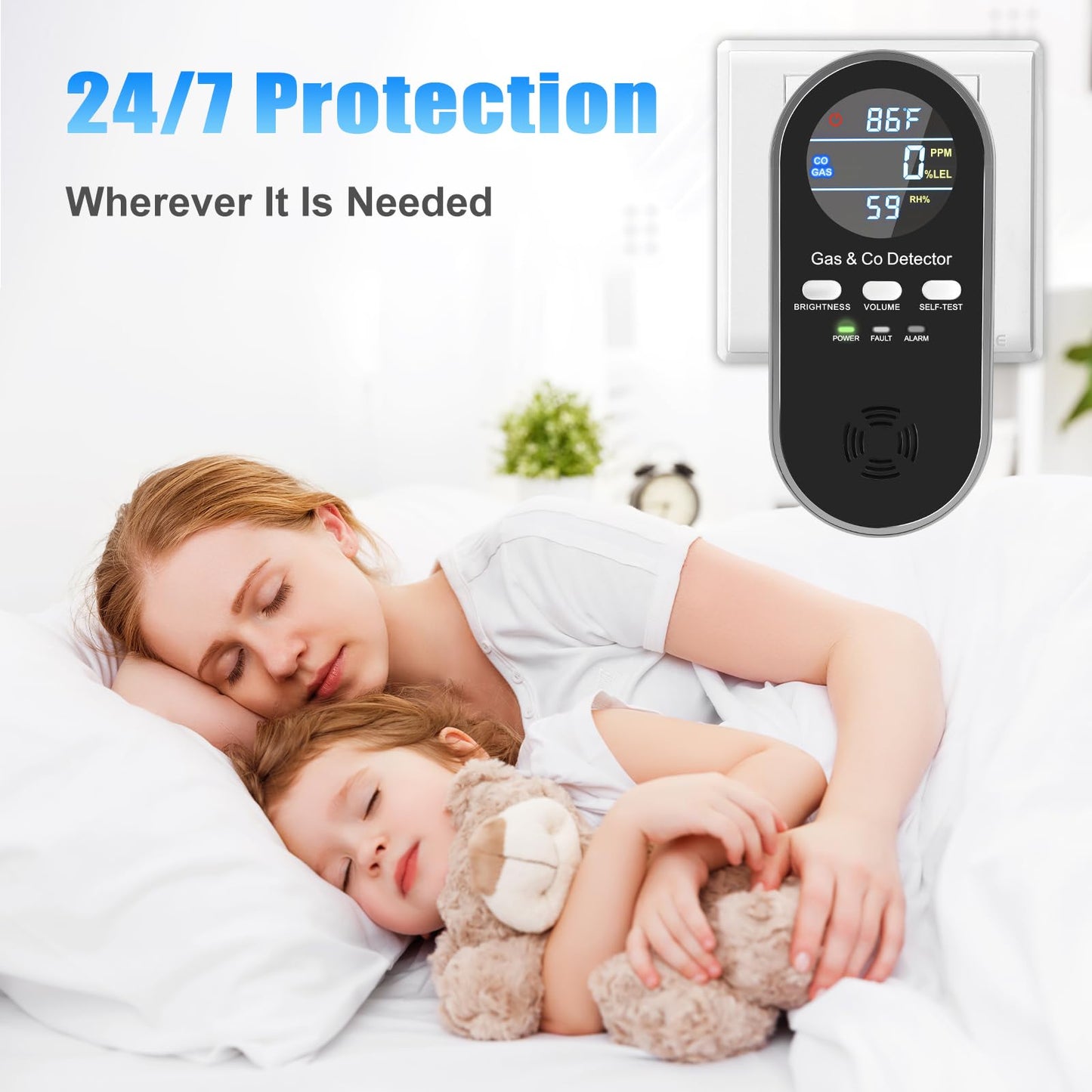 5 in 1 CO & Combustible Gas Detector with Digital Display | Plug-in + 9V Battery Backup | Adjustable Alerts & Self-Test | Carbon Monoxide Detectors for Home, Kitchen, RV (3-Pack)