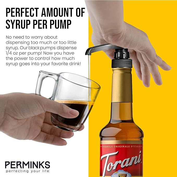 Premium Syrup Pump Compatible with Torani 750 ml Bottle, Davinci Syrups - No Spill, No Clog Syrup Pump Dispenser for Vanilla, Snow Cone, Blueberry, Coffee Flavoring & More (Pack of 3, Black)