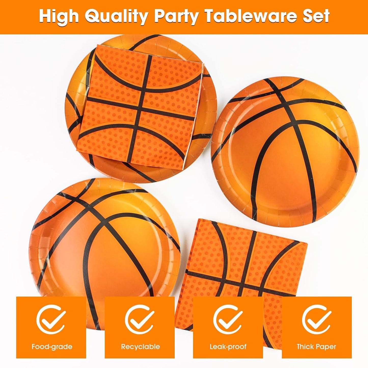 40PCS Basketball Paper Plates and Napkins Party Supplies, Disposable Basketball Party Plates and Napkins Tableware Set for Kids Basketball Birthday Party Decorations Serves 20 Guests