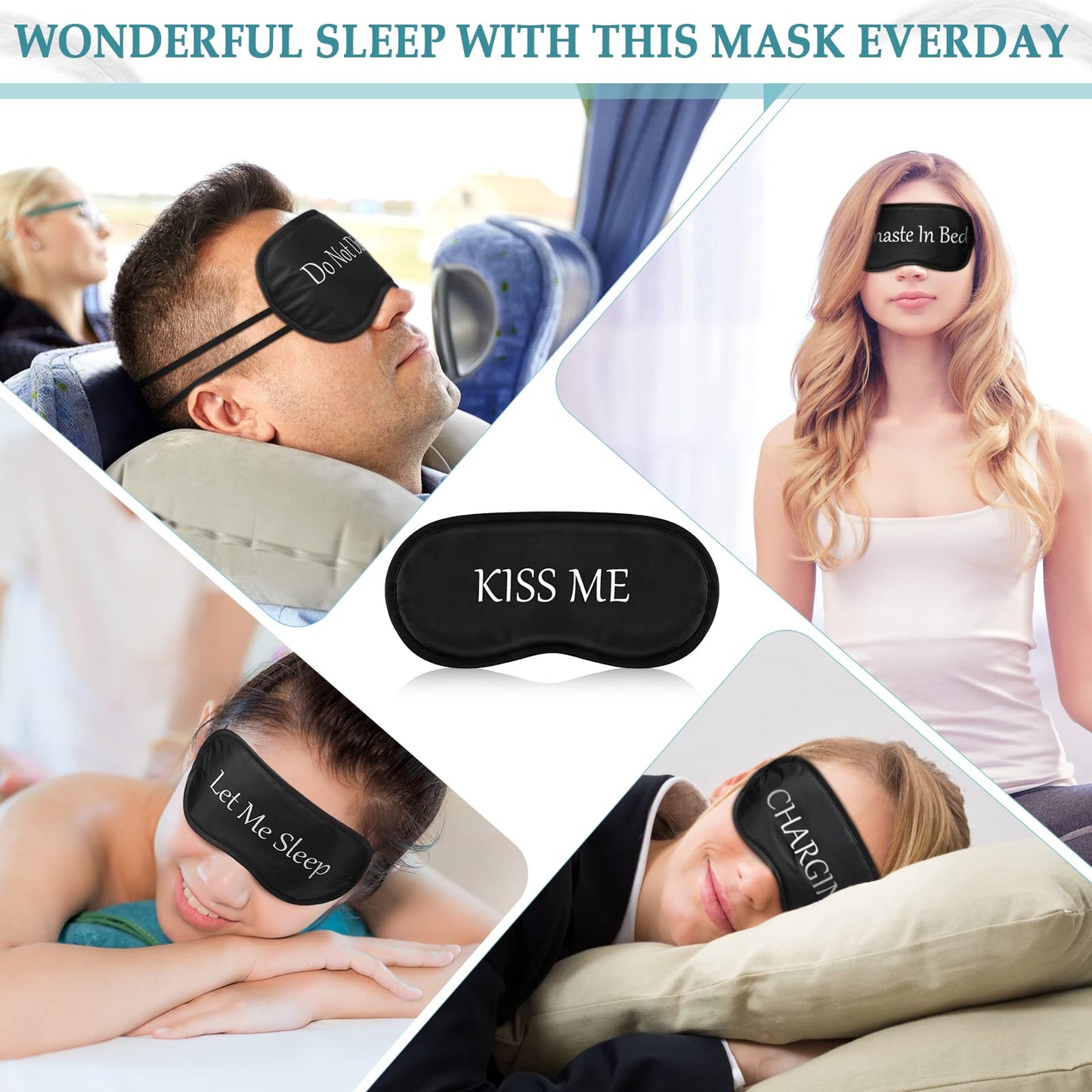 Eurzom 40 Pcs Funny Sleep Eye Mask Soft Night Mask Bulk for Sleeping Blackout Blindfolds with Adjustable Strap for Women Men Kids Nap Meditation Party Travel Gifts Favors(Black)