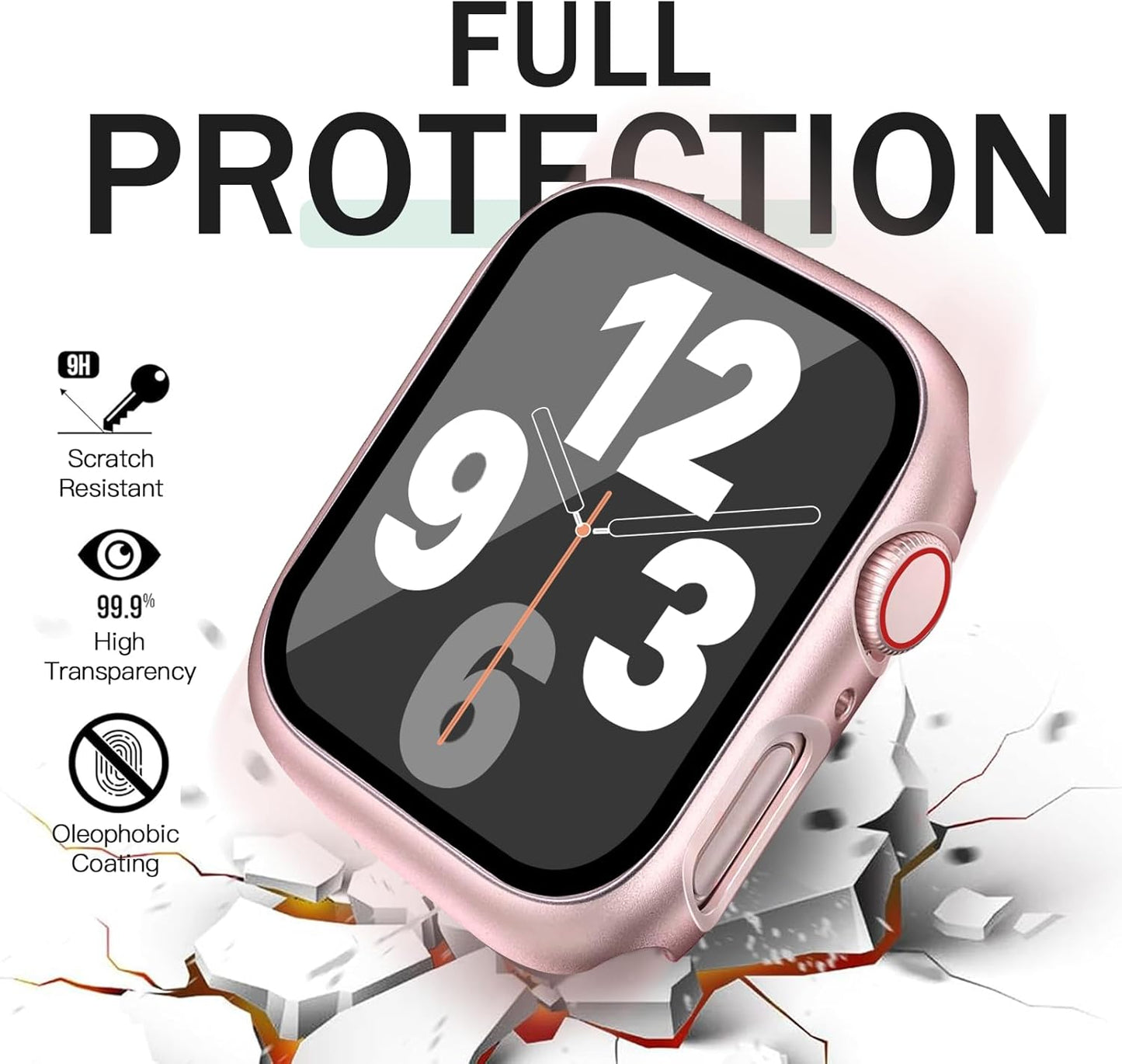JR.DM 42mm 2 Pack Hard PC Case with HD Tempered Glass Screen Protector for Apple Watch Series 3/2/1, Slim Guard Bumper Full Coverage Protective Anti-Scratch Face Cover for iWatch, Pink/Clear