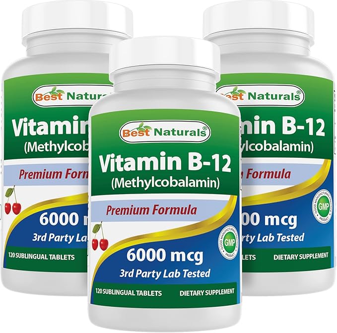 Best Naturals Vitamin B-12 as Methylcobalamin (Methyl B12), 6000 mcg 120 Sublingual Tablets (120 Count (Pack of 3))