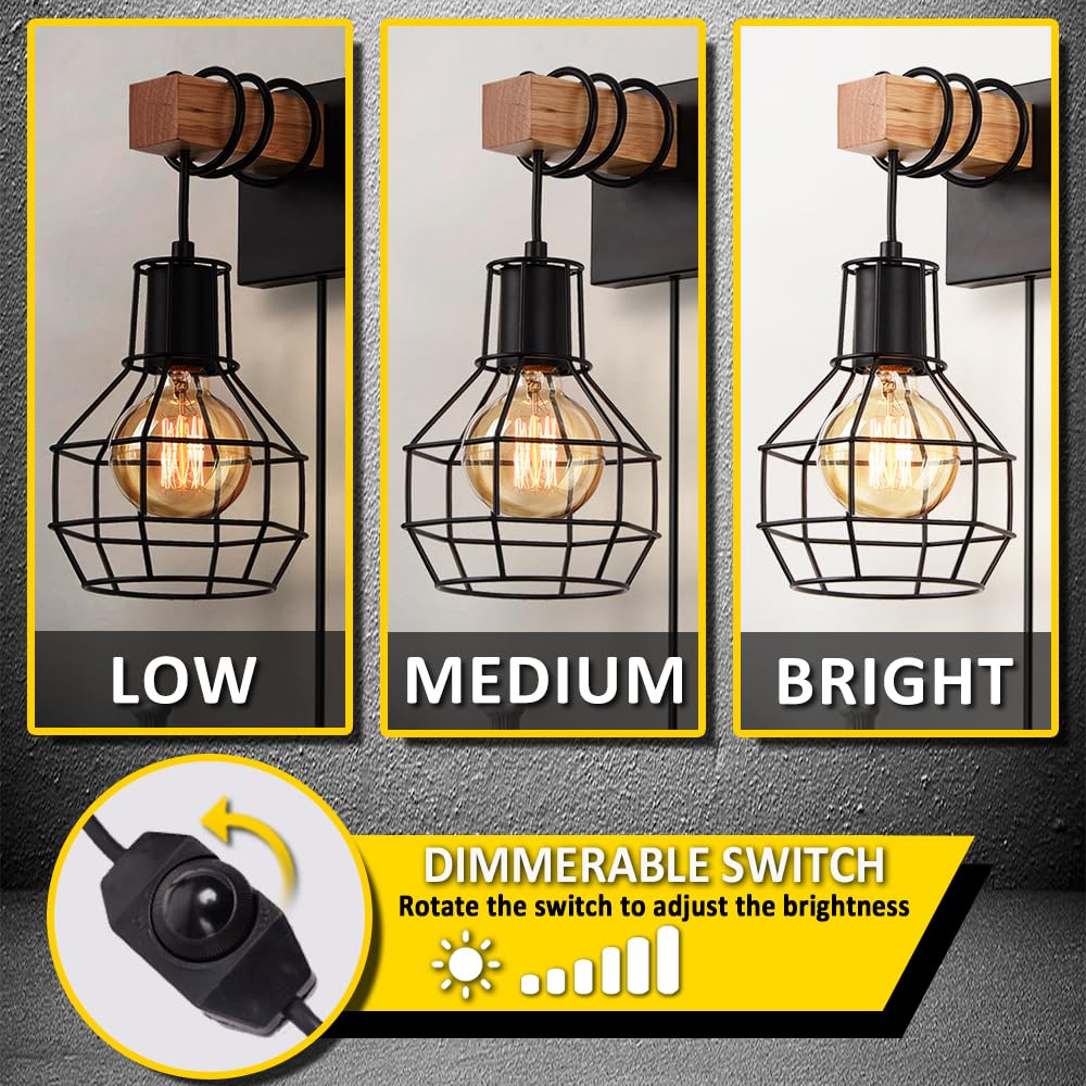 Lightess Plug-In Wall Sconces Set of 2, Dimmable, Metal, Black, Industrial Design, Model LG9951511
