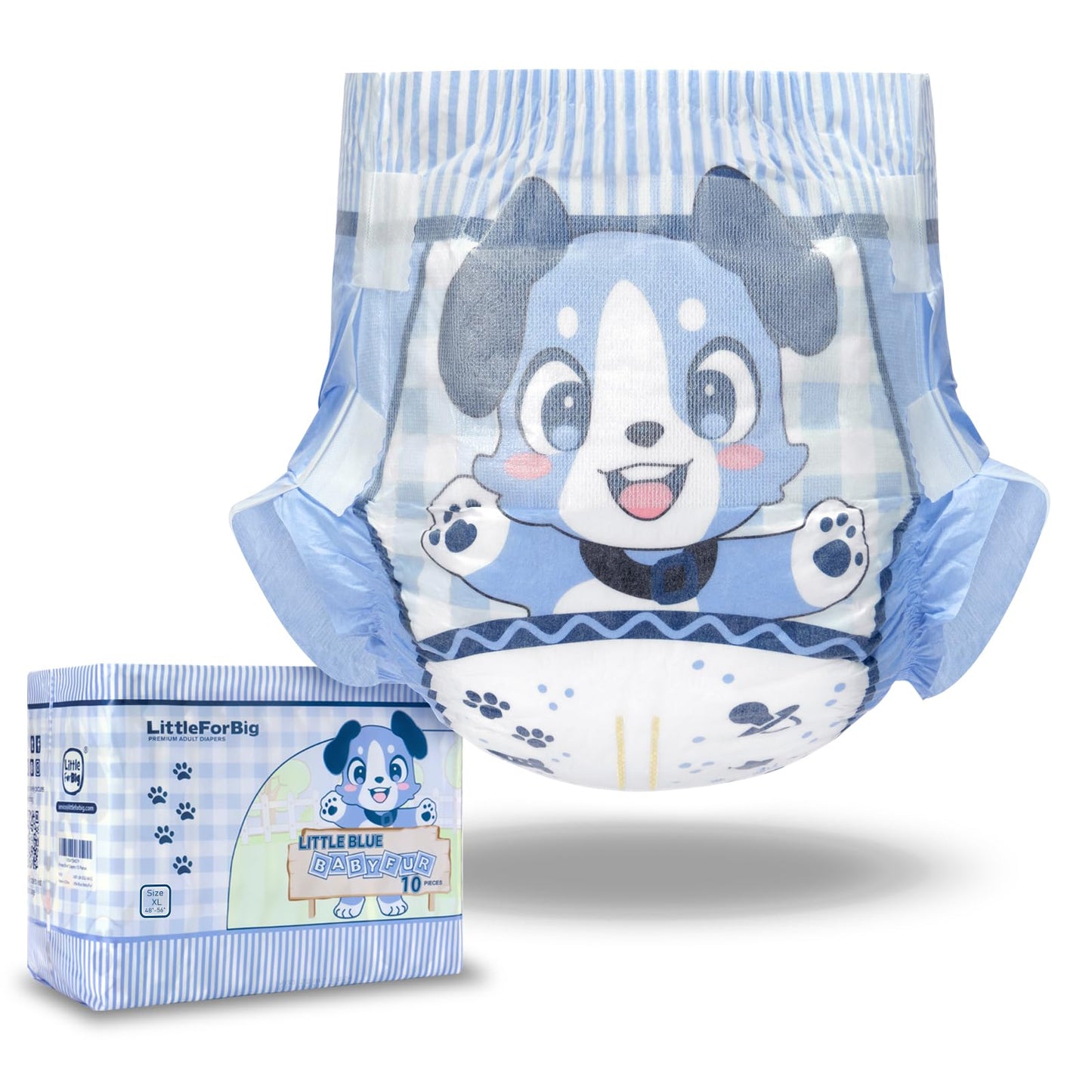 Littleforbig Adjustable Hook-and-Loop Fastener Closure Adult Printed Cloth Back Diaper 10 Pieces - Little Blue BabyFur (X-Large 48"-56")