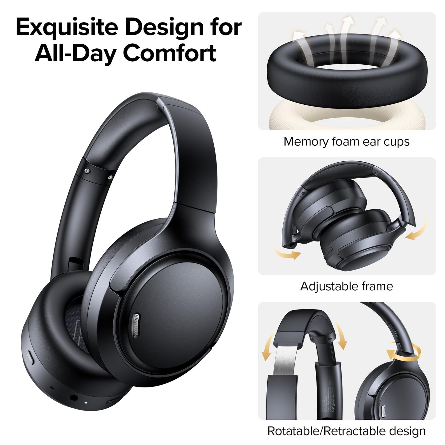 TAGRY Hybrid Active Noise Cancelling Headphones 120Hrs Playtime ENC Clear Call Bluetooth Headphone Over Ear Wireless Headphones Hi-Res Audio ANC Headset with Low Latency Mode for Game Travel Home PC