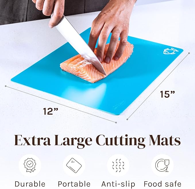 Cooler Kitchen Extra Thick Flexible Plastic Cutting Board Mats with Food Icons & EZ-Grip Waffle Back, (Set of 6) Dishwasher Safe