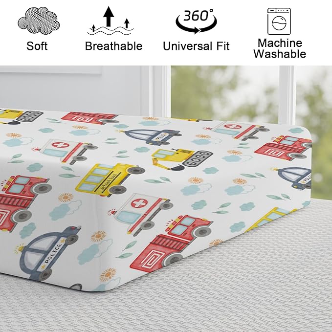 Watercolor Cars Changing Pad Covers Cute Transport Vechile Sun Clouds Leaves Fitted Baby Change Table Sheets for Boys Girls Cartoon Cars Soft Stretchy Fitted Changing Table Mats Sheets 32''x16''