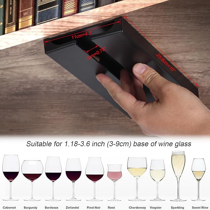 Wine Glass Holder Stemware Rack Hanger Under Cabinet or Counter for Bar,Kitchen and Restaurant Set of 4(black)