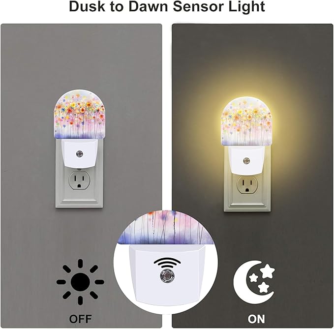 Abstract Watercolor Flowers Night Light Plug into Wall, Blooming Cherry Tree Dusk to Dawn Night Light Plug in,0.5w Energy Saving Sleep Friendly NightLight for Kids Boys Girls Home Decor