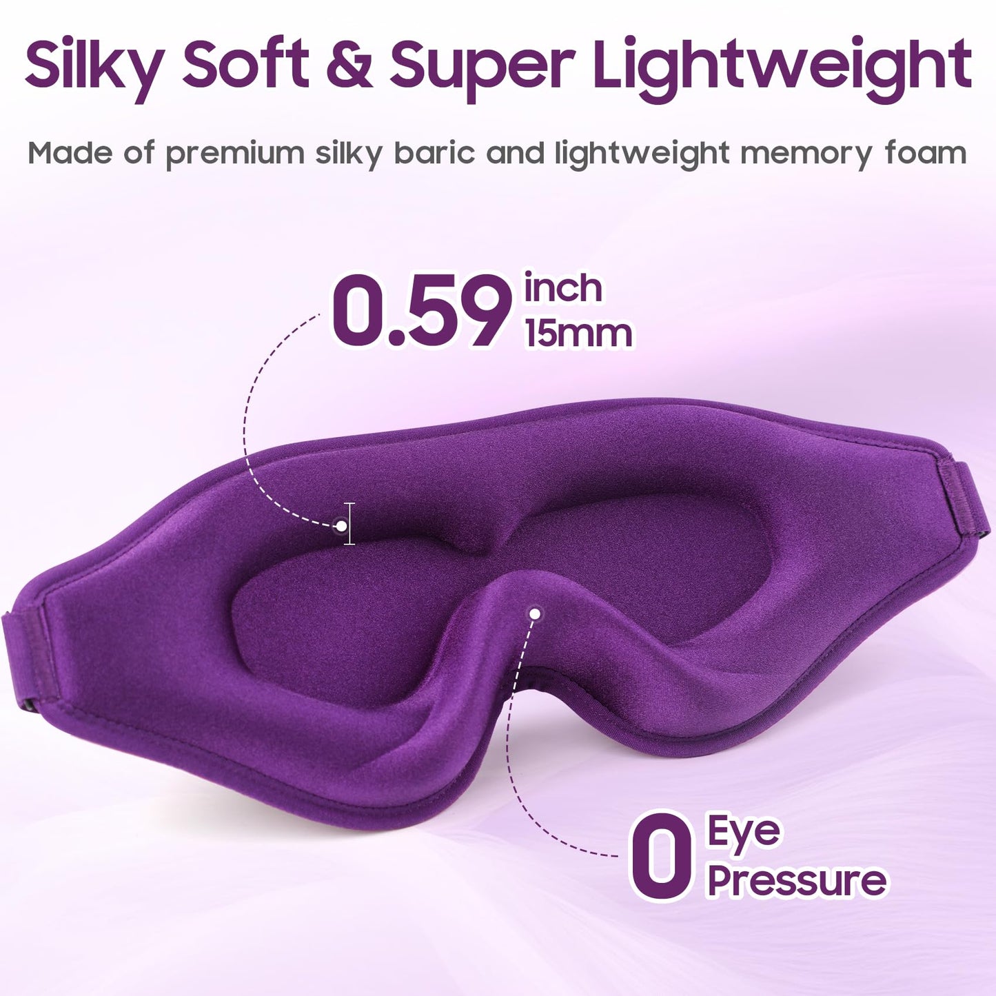 MOEASEii Sleep Mask - Total Blackout 3D Sleeping Mask, Super Lightweight & Silky Soft Eye Mask for Sleeping, Fully Adjustable Fit for Home, Office, Traveling, Meditation, Yoga, Purple