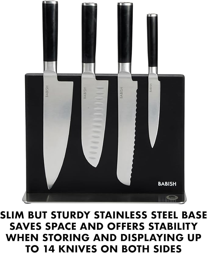 Babish 5-Piece Magnetic Forged Kitchen Knife Block Set – 1.4116 German Steel Cutlery with Magnetic Knife Holder – Professional Chef Knife Set