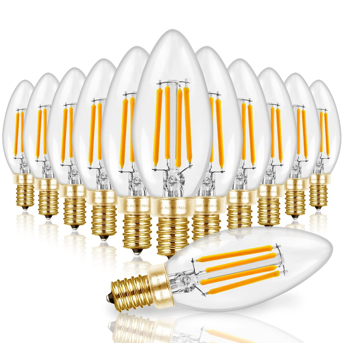 Hizashi 60W Dimmable Candelabra Led Bulbs, 2700K Soft White, E12, B11, 12 Pack, Ul Listed, 550Lm, Glass