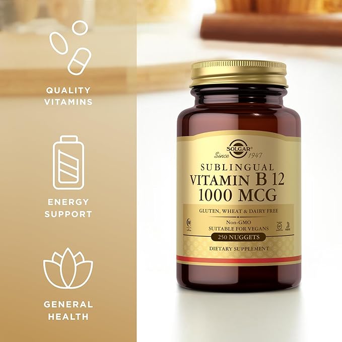 SOLGAR Sublingual Vitamin B12 1000 mcg - 250 Nuggets, Pack of 2 - Non-GMO, Vegan, Gluten Free, Dairy Free, Kosher, Halal - 500 Total Servings